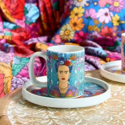 Cheap Filizanka Frida Kahlo Do Espresso Ze Spodkiem Turkusowa 0,08 L Filizanki