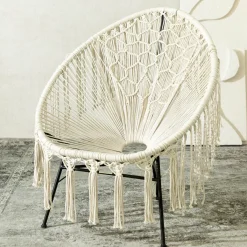 Outlet Fotel Acapulco Bliss Makrama Ecru 93X73X85 Cm Krzesła Ogródowe