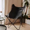 Best Sale Fotel Butterfly Z Metalowa Rama - Czarna Eco Skora 70X80X102 Cm Krzesła Ogródowe