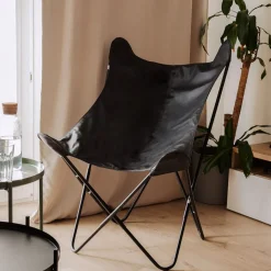 Best Sale Fotel Butterfly Z Metalowa Rama - Czarna Eco Skora 70X80X102 Cm Krzesła Ogródowe