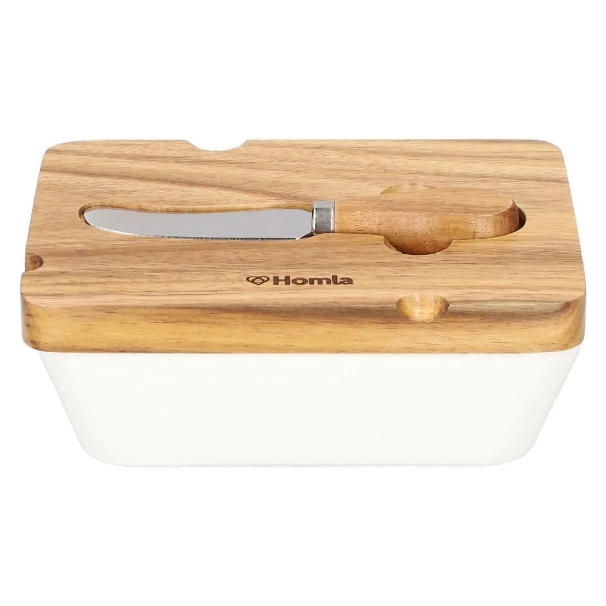 Outlet Maselniczka Mooka Porcelanowa Z Nozykiem I Akacjowa Pokrywka Biala 11X16 Cm Naczynia Ogródowe I Piknikowe