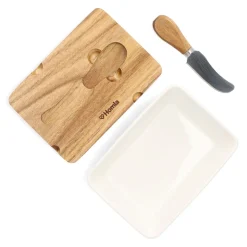 Outlet Maselniczka Mooka Porcelanowa Z Nozykiem I Akacjowa Pokrywka Biala 11X16 Cm Naczynia Ogródowe I Piknikowe