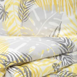 Cheap Pościel Botanical Z Mikrofibry W Zolto-Szare Liscie 200X220 Cm Pościel Z Mikrofibry