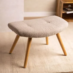 New PodNożek Moss Teddy Boucle W Tkaninie Teddy Jasno 61X41X38 Cm Podnóżki