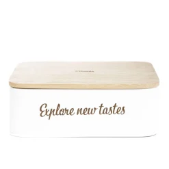 Store Pojemnik Escille Z Drewniana Pokrywka Bialy 18X15X6 Cm Pojemniki Na Żywność