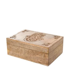Shop Szkatulka Na Bizuterie Hamsa Z Drewna Mango Zlobiona 22X14X8 Cm Szkatułki
